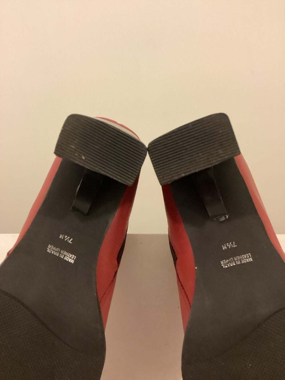 Sandra Red Leather Square Toe Block Heel Ankle Boots - Picture 7 of 7